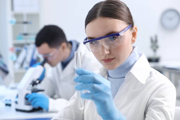 Scientists working with samples in laboratory. Medical research
