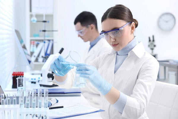 Scientists working with samples in laboratory. Medical research