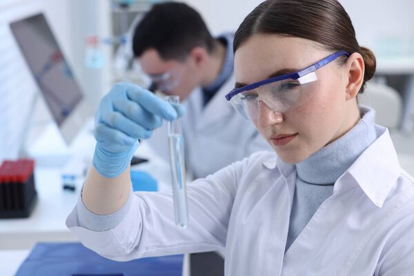 Scientists working with samples in laboratory. Medical research