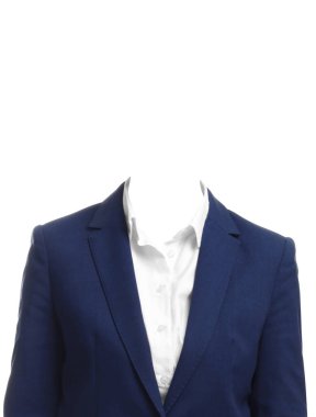 Pasaport fotoğrafı ya da diğer belgeler için kıyafet değiştirme şablonu. Resmi giysi beyazda izole edildi