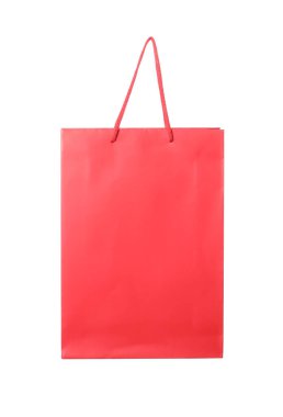 Bir kırmızı alışveriş çantası beyaza izole edilmiş.