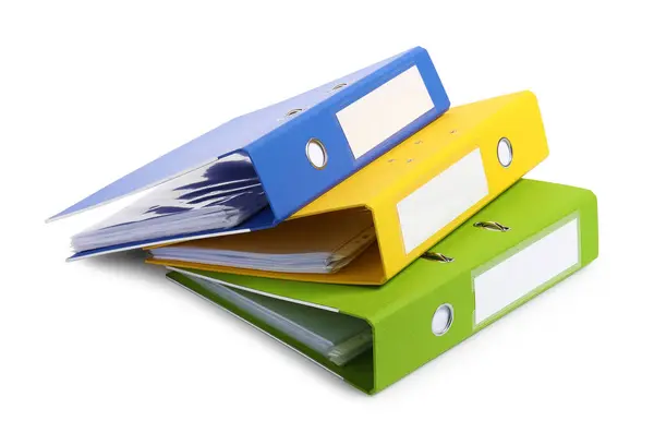 Many Bright Office Folders Isolated White — Fotografia de Stock