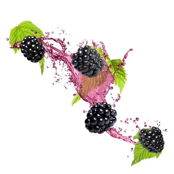 Fresh Blackberries Juice Air White Background — Stock Photo, Image