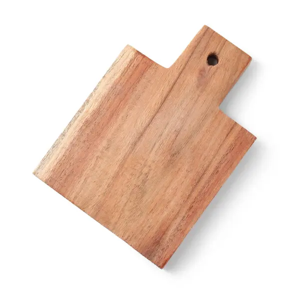 stock image One wooden cutting board on white background, top view