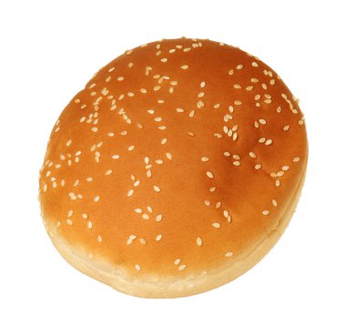 Beyaz üzerine izole edilmiş taze bir hamburger ekmeği.