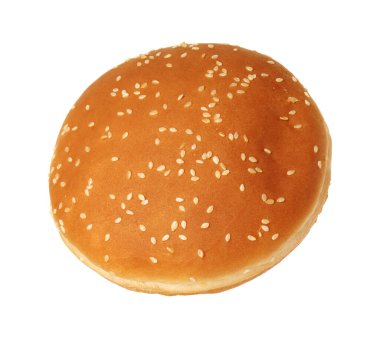 Beyaz üzerine izole edilmiş taze bir hamburger ekmeği.