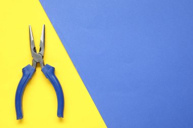 Renkli arka planda kerpeten iğnesi, üst manzara. Metin için boşluk