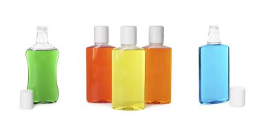 Taze gargaralar beyaz şişelerde izole edilmiş.