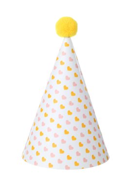 Bir parti şapkası ve beyaz kalpler.