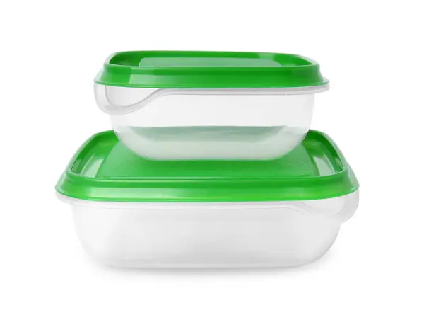 Empty Plastic Containers White Background Food Storage — Stock Photo, Image