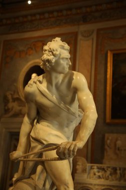 Roma, İtalya - 3 Şubat 2024: Borghese Galerisinde Gian Lorenzo Bernini 'nin Davut Heykeli
