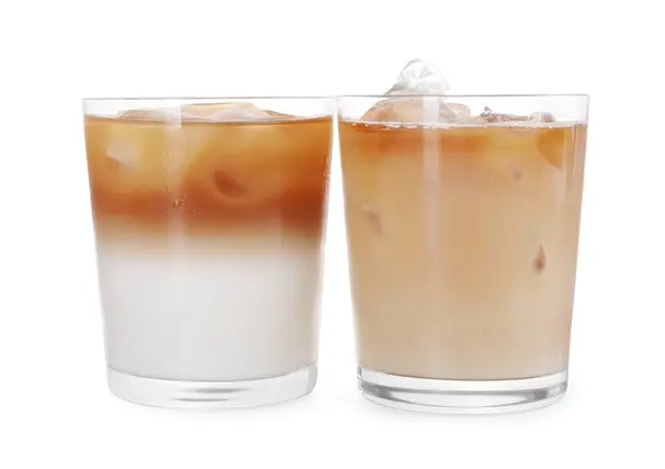 Glasses Fresh Iced Coffee Isolated White Royalty Free Stock Photos