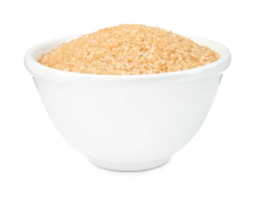 kase üzerinde beyaz izole kahverengi şeker