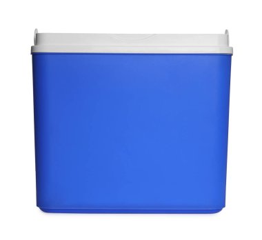 Mavi plastik kutu beyaz üzerine izole