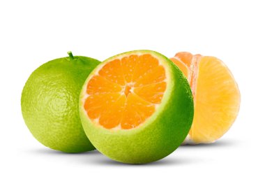 Taze yeşil mandalinalar beyazda izole edilmiş. Citrus meyvesi.