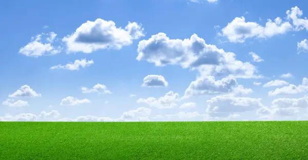 Зеленая Трава Голубым Небом Облаками Дизайн Баннера — стоковое фото