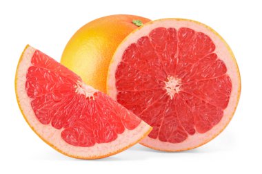 Taze olgun greyfurtlar beyaza izole edilmiş. Citrus meyvesi.