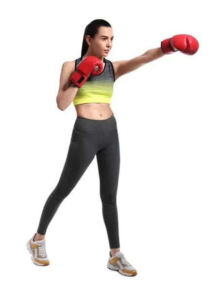 Beautiful Woman Boxing Gloves Training White Background Royalty Free Stock Images