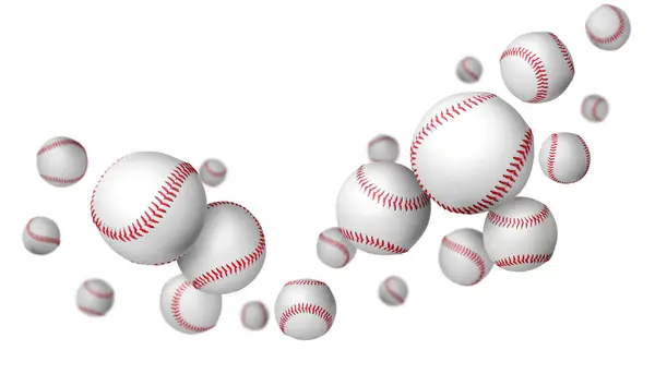Many Baseball Balls Falling White Background — Stock Photo, Image
