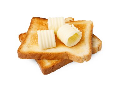 Lezzetli tereyağı bukleleri ve tostlar beyazlar üzerinde izole