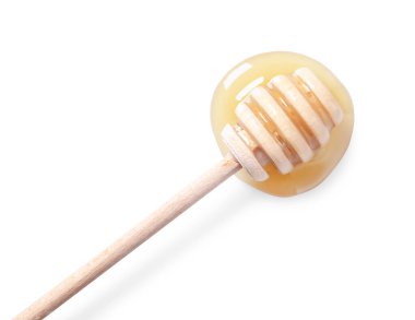 Beyaz arka planda lezzetli doğal bal ve balık, üst manzara.