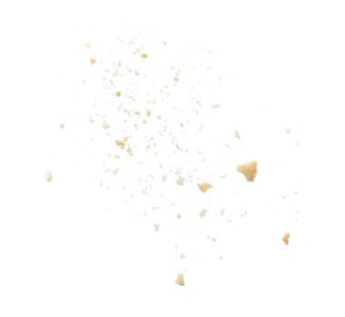 Parçalanmış kraker parçaları beyaza izole edilmiş.