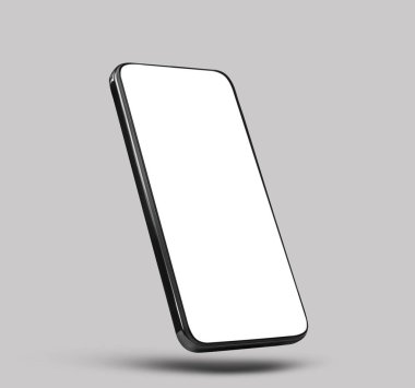 Gri arka planda boş ekranlı akıllı telefon. Tasarım için model