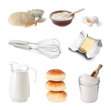 Çırpı ve farklı besin ürünleri beyaz sette izole edilmiş.