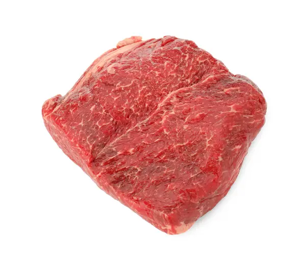 Carne Fresca Crua Cortada Isolada Sobre Branco Vista Acima Imagem De Stock