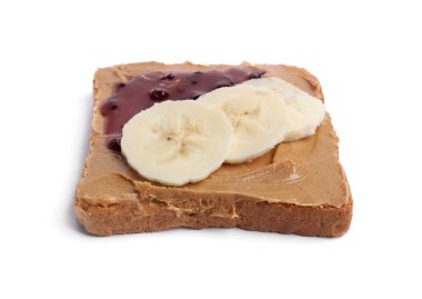 Lezzetli fındık ezmeli, reçelli ve muzlu tost.