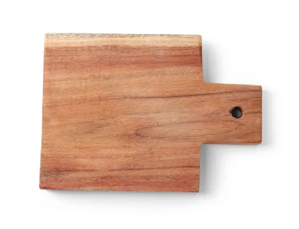 Jedna Dřevěná Řezací Deska Bílém Pozadí Horní Pohled — Stock fotografie