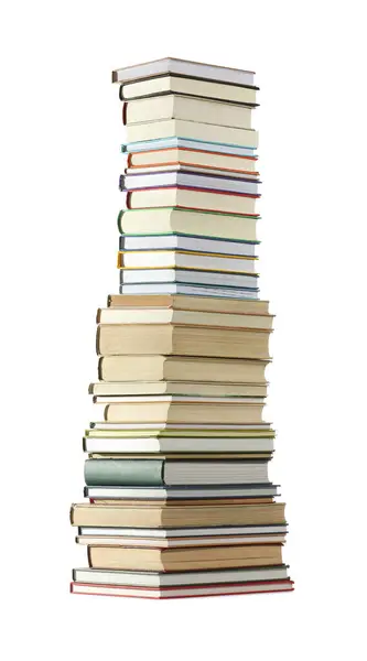 Vysoká Zásoba Mnoha Různých Knih Izolovaných Bílém — Stock fotografie