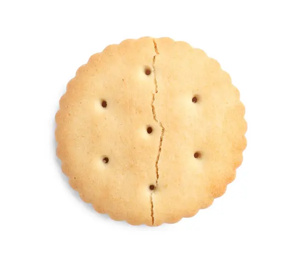 Crispy Gebroken Cracker Geïsoleerd Wit Bovenaanzicht — Stockfoto