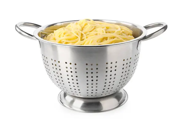 Esparguete Cozido Espaguete Metálico Isolado Sobre Branco — Fotografia de Stock