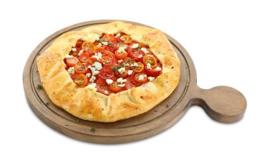 Beyaz üzerine izole edilmiş domates, kekik ve peynir (Caprese galette) ile lezzetli galette