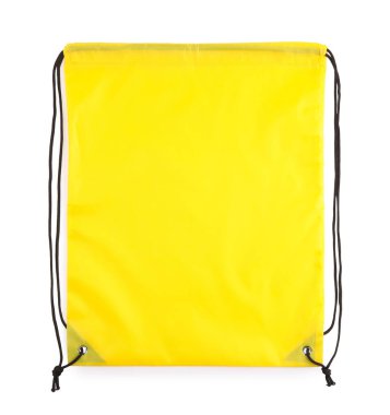 Beyaza izole edilmiş sarı bir torba.