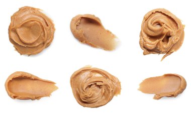 Lezzetli fındık ezmesi beyazda izole, üst manzara