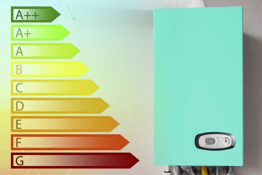 Enerji verimliliği şeması ve gaz kazanı içeride.