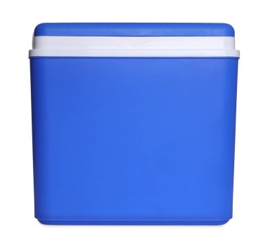 Mavi plastik kutu beyaz üzerine izole
