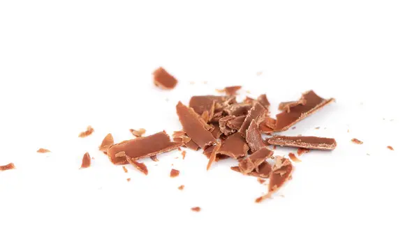 Muitas Raspas Chocolate Deliciosas Isoladas Branco — Fotografia de Stock