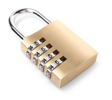 Kilitli çelik kombinasyon asma kilit beyaza izole edildi