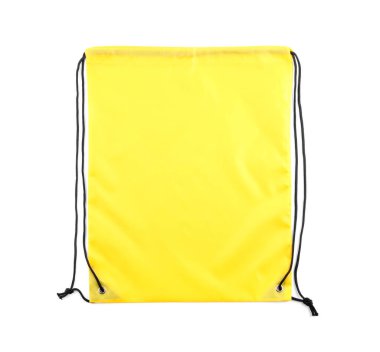 Beyaza izole edilmiş sarı bir torba.