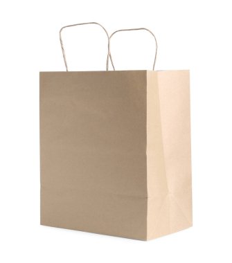 Beyaza izole edilmiş bir kese kağıdı. Tasarım için model