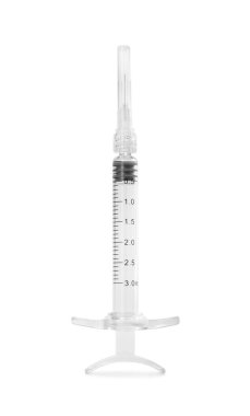 Kozmetik enjeksiyonu. Beyaza izole edilmiş bir tıbbi şırınga.