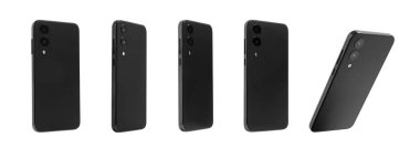 Beyaz üzerine izole akıllı telefon, fotoğraf kolajı