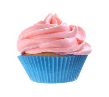 Beyaz üzerine pembe kremalı enfes kek.