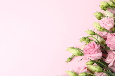 Anneler Günün kutlu olsun. Pembe arka planda güzel çiçekler, düz uzanmış. Metin için boşluk