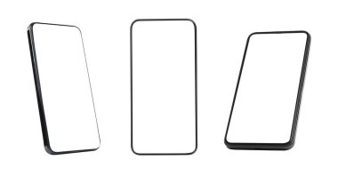 Beyaz ekranlı akıllı telefon, kolaj. Tasarım için model