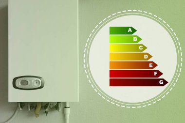 Enerji verimliliği şeması ve gaz kazanı içeride.