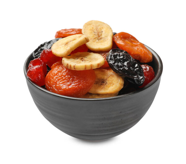 Mix of delicious dried fruits isolated on white